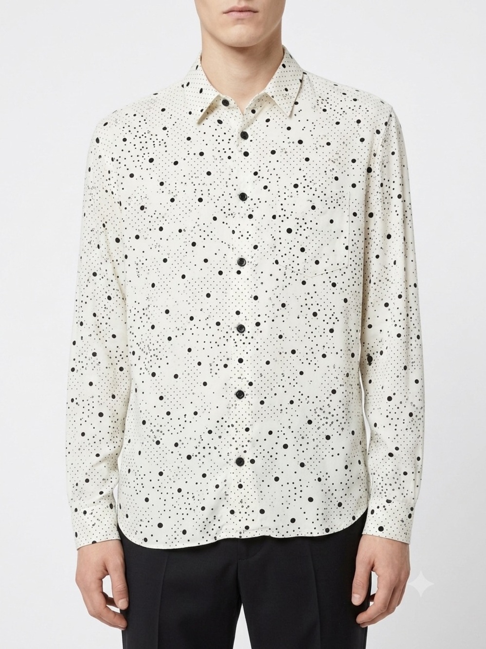 The Kooples Men’s Mixed Polka Dot Print Woven Shirt Ecru Black Size EU Medium